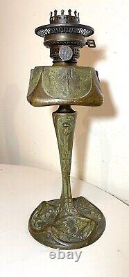 Antique 1800's Ornate Art Nouveau Patinated Bronze Leleu Paris Salon Oil Lamp