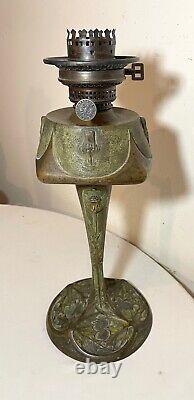 Antique 1800's Ornate Art Nouveau Patinated Bronze Leleu Paris Salon Oil Lamp