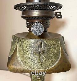 Antique 1800's Ornate Art Nouveau Patinated Bronze Leleu Paris Salon Oil Lamp