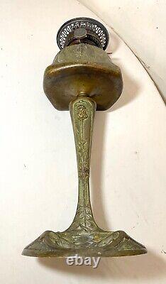 Antique 1800's Ornate Art Nouveau Patinated Bronze Leleu Paris Salon Oil Lamp