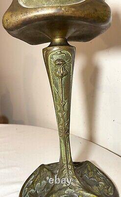 Antique 1800's Ornate Art Nouveau Patinated Bronze Leleu Paris Salon Oil Lamp