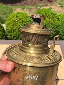 Antique 1800's Ornate B&H Bradley & Hubbard Brass Burner &Frosted Glass Oil Lamp