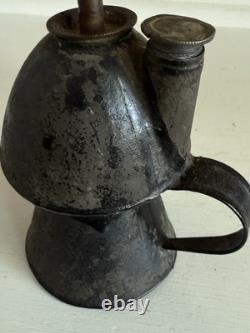 Antique 1800's Petticoat Metal Peg Finger Whale Oil Lamp 4.5