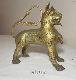 Antique 1800's bronze brass Aquamanile Lion Oil Lamp lighter Temple Lion statue