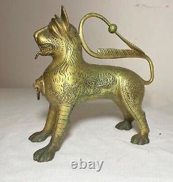 Antique 1800's bronze brass Aquamanile Lion Oil Lamp lighter Temple Lion statue