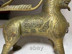 Antique 1800's bronze brass Aquamanile Lion Oil Lamp lighter Temple Lion statue