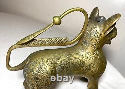 Antique 1800's bronze brass Aquamanile Lion Oil Lamp lighter Temple Lion statue