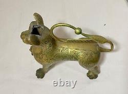 Antique 1800's bronze brass Aquamanile Lion Oil Lamp lighter Temple Lion statue