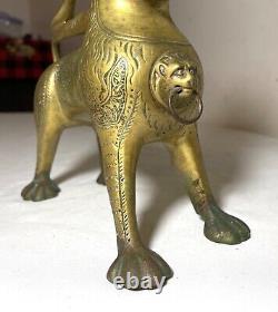 Antique 1800's bronze brass Aquamanile Lion Oil Lamp lighter Temple Lion statue