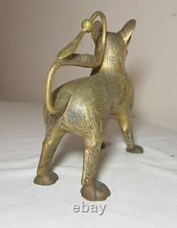 Antique 1800's bronze brass Aquamanile Lion Oil Lamp lighter Temple Lion statue