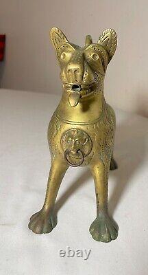 Antique 1800's bronze brass Aquamanile Lion Oil Lamp lighter Temple Lion statue