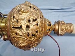 Antique 1800's large 25 brass and white metal electrified oil lamp