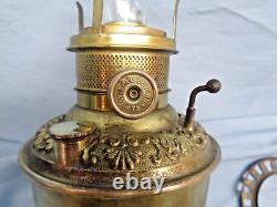 Antique 1800's large 25 brass and white metal electrified oil lamp