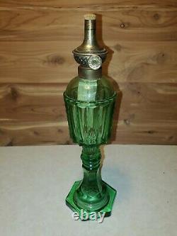 Antique 1800s Boston Sandwich Green Glass Whale Oil Lamp in Very Good Condition