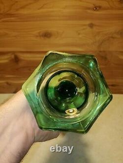 Antique 1800s Boston Sandwich Green Glass Whale Oil Lamp in Very Good Condition