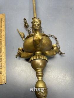 Antique 1800s Brass Oil Lamp Florentine 3 Burners 3 Tools