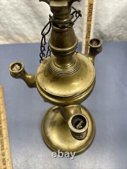 Antique 1800s Brass Oil Lamp Florentine 3 Burners 3 Tools