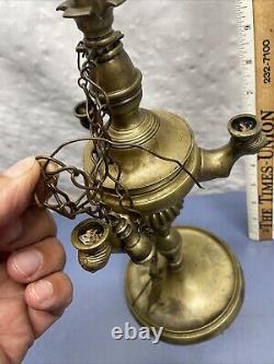 Antique 1800s Brass Oil Lamp Florentine 3 Burners 3 Tools