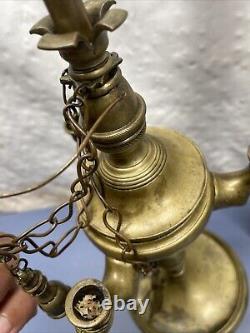 Antique 1800s Brass Oil Lamp Florentine 3 Burners 3 Tools