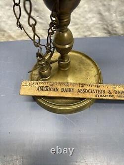 Antique 1800s Brass Oil Lamp Florentine 3 Burners 3 Tools