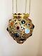 Antique 1800s Ormolu Pierced Brass Jeweled Hanging Oil Lamp Light Fixture 24