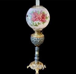 Antique 1800s Ornate Metals & Onyx Marble GWTW Banquet Oil Lamp Electrified 32