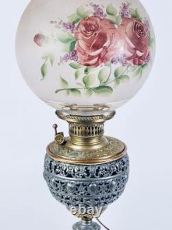 Antique 1800s Ornate Metals & Onyx Marble GWTW Banquet Oil Lamp Electrified 32