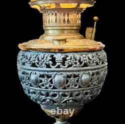 Antique 1800s Ornate Metals & Onyx Marble GWTW Banquet Oil Lamp Electrified 32