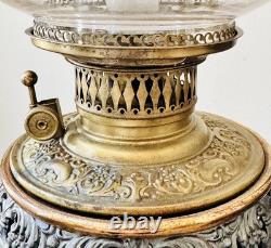 Antique 1800s Ornate Metals & Onyx Marble GWTW Banquet Oil Lamp Electrified 32