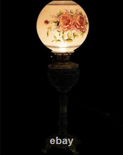 Antique 1800s Ornate Metals & Onyx Marble GWTW Banquet Oil Lamp Electrified 32