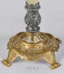 Antique 1800s Ornate Metals & Onyx Marble GWTW Banquet Oil Lamp Electrified 32