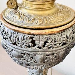 Antique 1800s Ornate Metals & Onyx Marble GWTW Banquet Oil Lamp Electrified 32