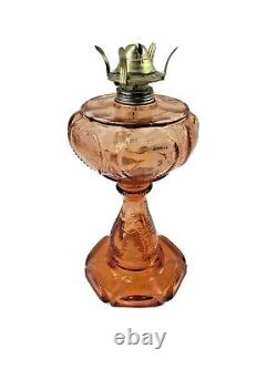 Antique 1800s PINK Glass Beaded Heart Sweetheart KEROSENE Oil Lamp