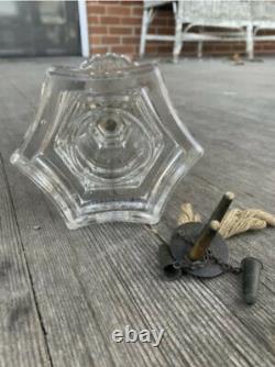Antique 1840's Boston & Sandwich Flint Glass Whale Cigar Oil Lamp 2 burner