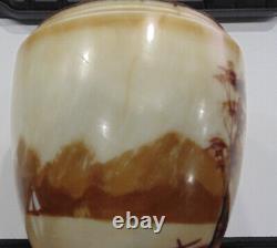 Antique 1860's Parlor Hurricane Oil Lamp Handpainted Farmhouse Sailboat Lake