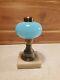 Antique 1860s EAPG Blue Opal Boston Sandwich Glass Oil Lamp 7 Tall 3 1/2 Wide