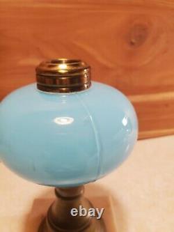 Antique 1860s EAPG Blue Opal Boston Sandwich Glass Oil Lamp 7 Tall 3 1/2 Wide