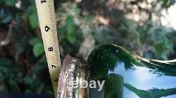 Antique 1870 1910 EMERALD GREEN Glass Shade Hall Parlor Hanging Oil Lamp