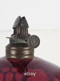 Antique 1870's MILLER Etched Cranberry Cut To Clear Victorian Footed Oil Lamp