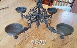 Antique 1871 cast iron chandelier four arm center piece oil lamp