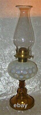 Antique 1880-1900 Inverted Opalescent Thumbprint FONT with Amber Fan Base OIL LAMP