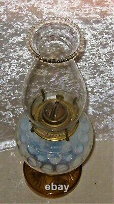 Antique 1880-1900 Inverted Opalescent Thumbprint FONT with Amber Fan Base OIL LAMP