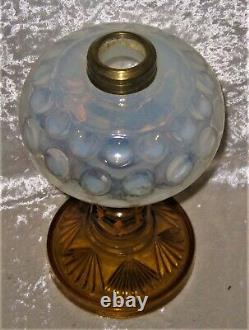 Antique 1880-1900 Inverted Opalescent Thumbprint FONT with Amber Fan Base OIL LAMP
