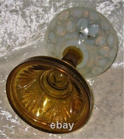 Antique 1880-1900 Inverted Opalescent Thumbprint FONT with Amber Fan Base OIL LAMP