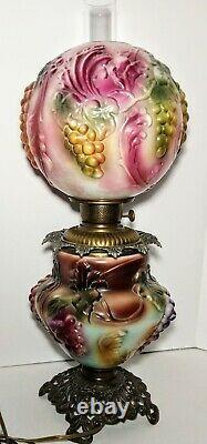 Antique 1880-90's Embossed Grape Vine Converted Kerosene Oil GWTW or Parlor Lamp