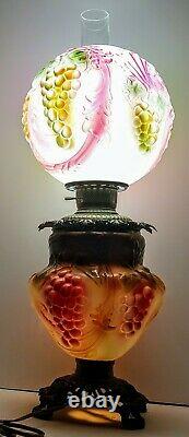 Antique 1880-90's Embossed Grape Vine Converted Kerosene Oil GWTW or Parlor Lamp