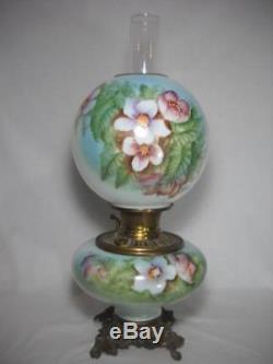Antique 1880's Bradley & Hubbard 22 GWTW Oil Lamp Lovely Hand Painted Flowers