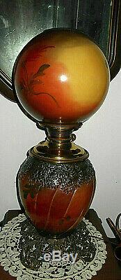 Antique 1880's HP Chrysanthemum Gwtw Banquet Oil Lamp Converted To Electric