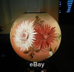 Antique 1880's HP Chrysanthemum Gwtw Banquet Oil Lamp Converted To Electric