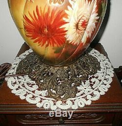 Antique 1880's HP Chrysanthemum Gwtw Banquet Oil Lamp Converted To Electric